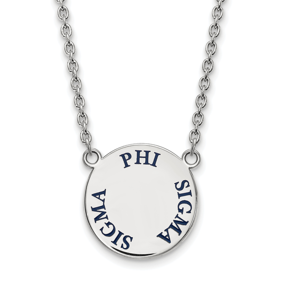 Sterling Rhodium-plate Phi Sigma Sigma Text Large  Enamel Pendant 18" Necklace - Picture 1 of 1